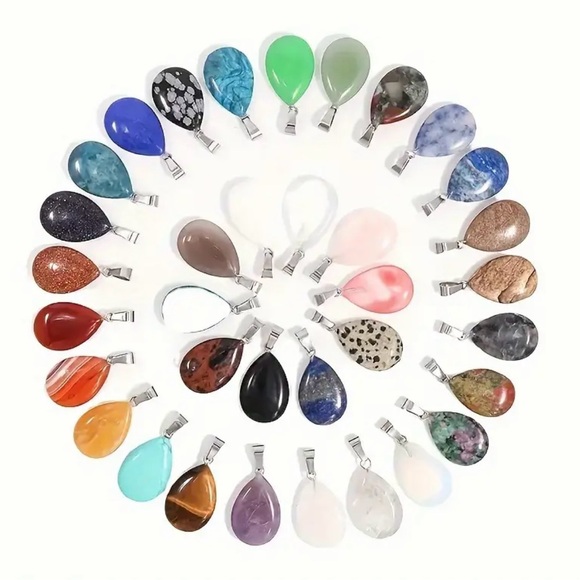 ⭐️ 5 for $25 Natural Stone Water Droplet Pendant Necklace on a Black Cord - Picture 2 of 8